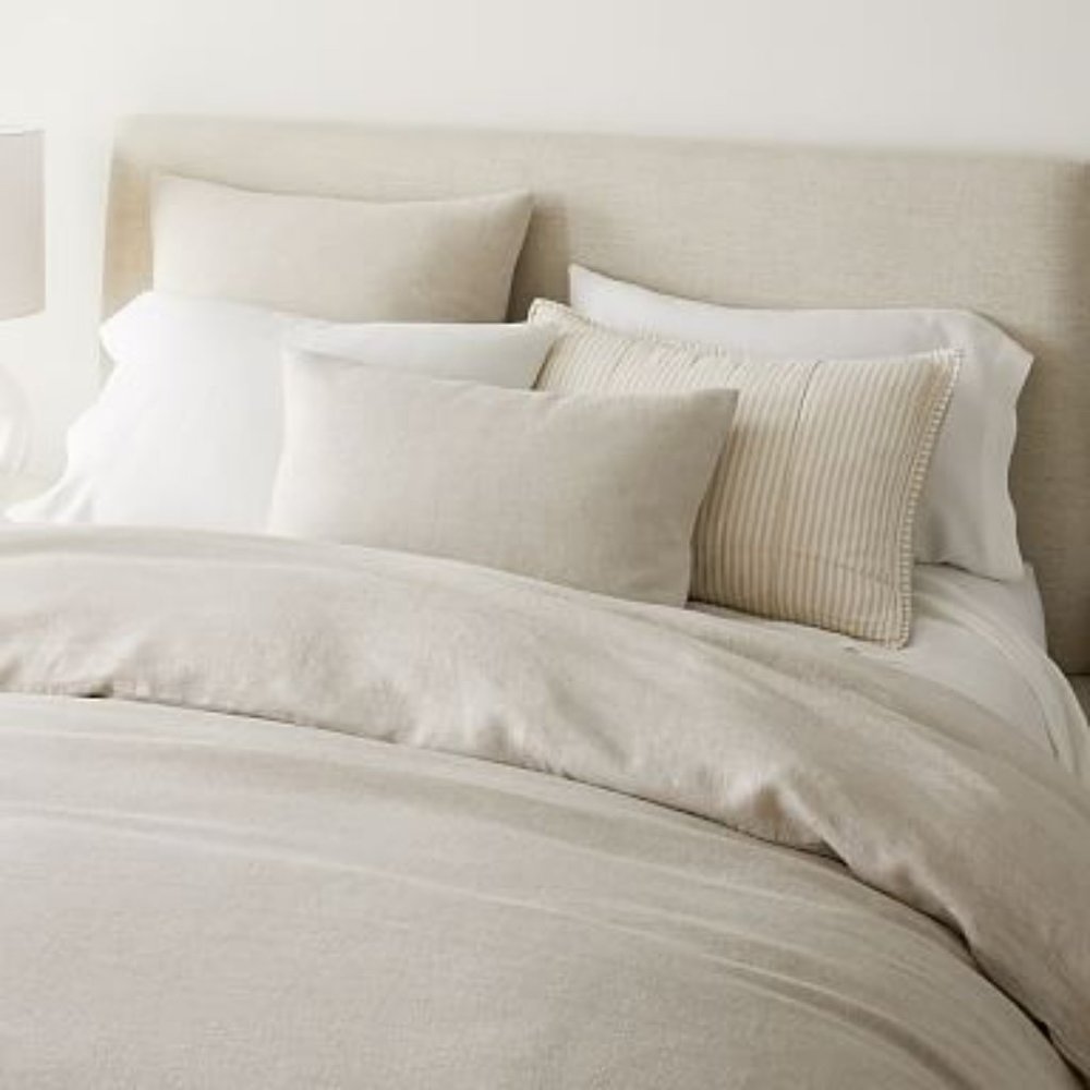 West Elm European Flax Linen Queen Duvet Cover in White